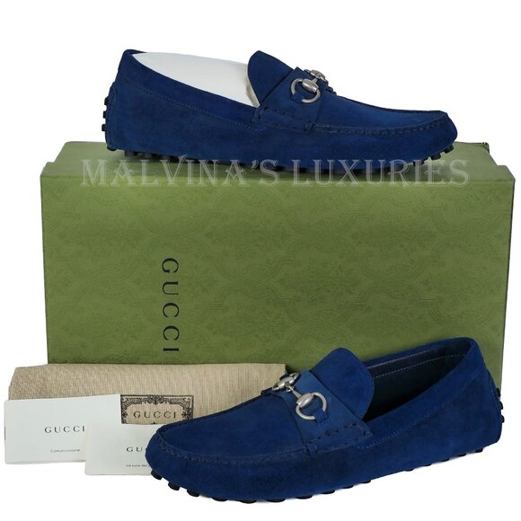 GUCCI SHOES MENS DRIVER BLUE SUEDE w HORSEBIT PEBBLE SOLE sz 8.5 9 US main image 15